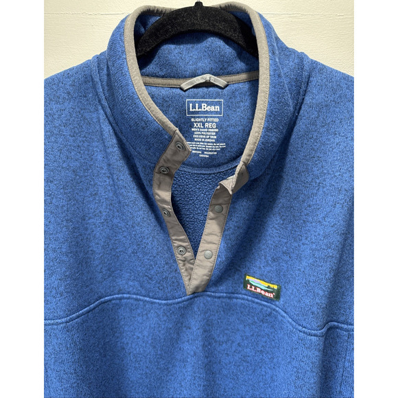 LL Bean Sweater Fleece Pullover Men 2XL Slightly Fitted 1/4 Snap Blue Excellent! - Picture 4 of 9